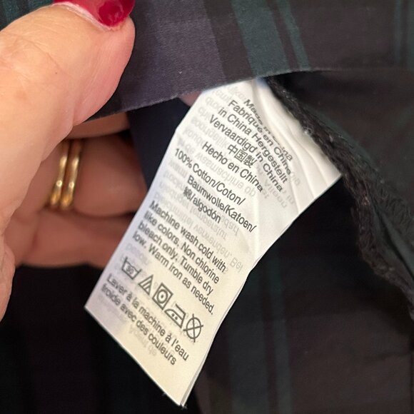 J Crew Funnel Neck Blouse with Festive Buttons in Blackwatch Plaid, Size 18 - Picture 5 of 7